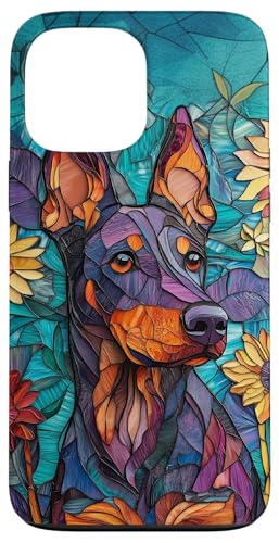 Hülle für iPhone 13 Pro Max Doberman Dog Stained Art Effect Stain Art Floral Puppy von Stained Art Effects ADC