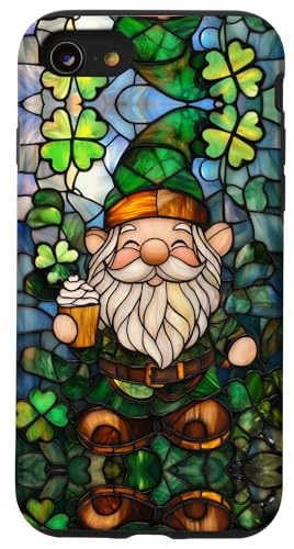 Hülle für iPhone SE (2020) / 7 / 8 St Paddys Gnome Shamrocks Clovers Stained Art Stain Irish von Stained Art Effects ADC