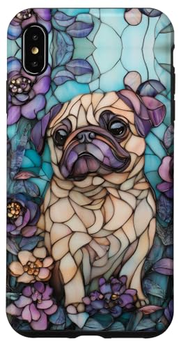 Hülle für iPhone XS Max Cute Pug Stained Art Effect Art Stain Art Floral Puppy Roses von Stained Art Effects ADC