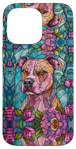 Pitbull Stained Art Effect Stain Art Watercolor Floral Pink Hülle für iPhone 14 Pro Max von Stained Art Effects ADC