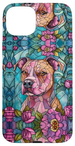 Pitbull Stained Art Effect Stain Art Watercolor Floral Pink Hülle für iPhone 15 Plus von Stained Art Effects ADC