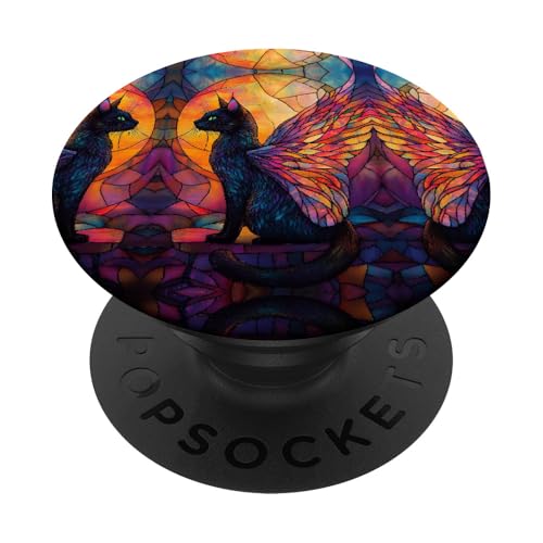 Black Cat Wings Halloween Stained Glass Moon Stain Glass PopSockets mit austauschbarem PopGrip von Stained Glass Effects ADC