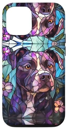 Hülle für iPhone 14 Pitbull Stained Glass Floral Pittie Dog Stain Glass Art von Stained Glass Effects ADC