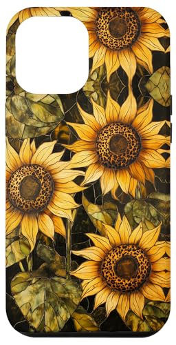 Hülle für iPhone 15 Pro Max Leopard Sunflowers Stained Glass Effect Art Stain Glass von Stained Glass Effects ADC