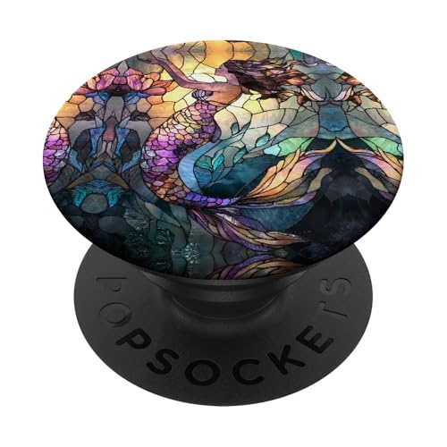 Mermaid Stained Glass Effect Art Stain Glass Floral Art PopSockets mit austauschbarem PopGrip von Stained Glass Effects ADC