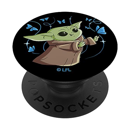 PopSocket : PopGrip Star Wars The Mandalorian The Child with Blue Butterflies PopSockets Ausziehbarer Sockel und Griff für Handys/Tablets mit Tauschbarem Top von Star Wars