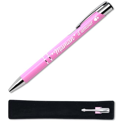 Kugelschreiber mit Gravur "Maman amour Rose" mit Samtbeutel – Geschenkidee zum Muttertag – personalisierbarer Metallstift mit französischer Gravur Kugelschreiber mit Gravur "Maman amour Rose" mit Samtbeutel – Geschenkidee zum Muttertag – personalisierbarer Metallstift mit französischer Gravur von StarMaker
