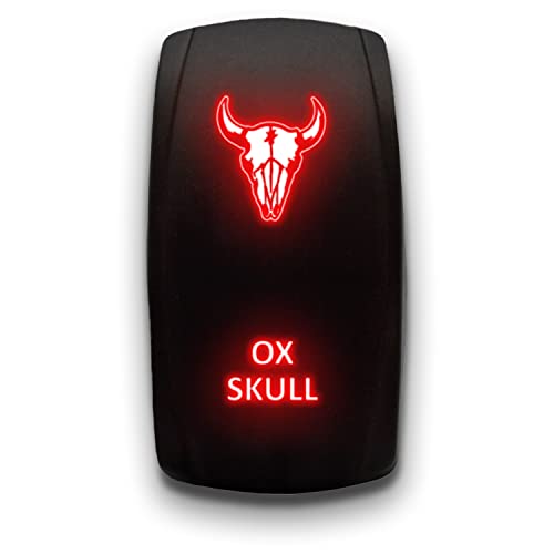 OX Skull LED-Wippschalter, 5-polig, lasergeätzt, Doppellicht, 20 A, 12 V, An/Aus, Rot von Stark Industries