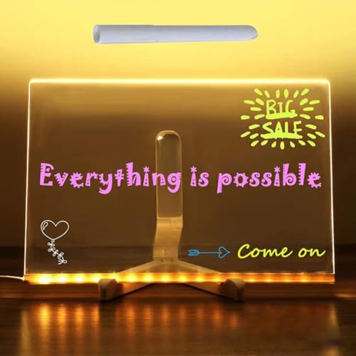 LED Note Board with Colors 2025 Neu LED Notiztafel mit Farben und Ständer Light Up Board LED Tafel Abwischbar Nachrichtentafel Acryl Board LED Note Board LED Drawing Board (1 weißer Stift, 30 * 20CM) von Starnearby