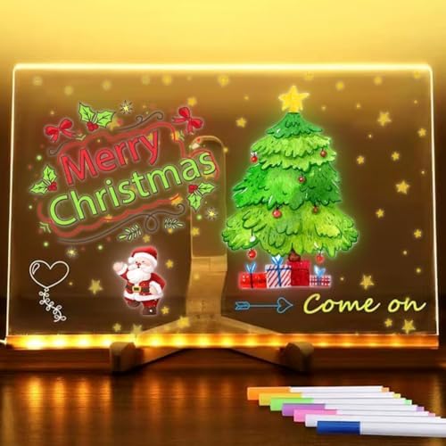 LED Note Board with Colors 2025 Neu LED Notiztafel mit Farben und Ständer Light Up Board LED Tafel Abwischbar Nachrichtentafel Acryl Board LED Note Board LED Drawing Board (7 Farbstifte, 15 * 15CM) von Starnearby