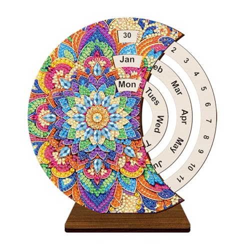 Starnearby DIY Diamond Painting Kalender 2025 Tischkalender Mond Ewiger Kalender aus Holz Rotierender Kalender Diamant Painting Tisch Deko Weihnachtsdeko Ornamente (Mandala) von Starnearby