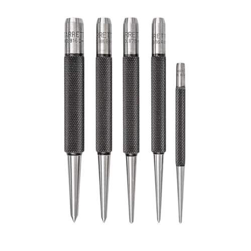 Starrett S816PC 5-teiliges Stanzset, 3 Stechlocher mit 5/64"-5/32" Durchmesser und 2 Körner mit 1/16" und 3/32" Durchmesser, im Kunststoffkoffer von Starrett