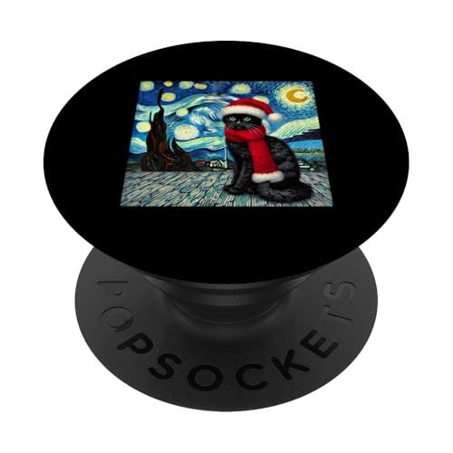 Starry Night Vincent Van Gogh - Christmas Black Cat PopSockets Klebender PopGrip von Starry Night Designs Store