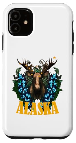 Hülle für iPhone 11 Acht Sterne von Alaska mit Elch und Alpenblumen von State Mammals, Flowers, Birds Gifts & Tees taiche