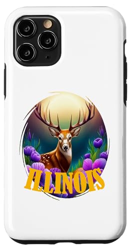 Hülle für iPhone 11 Pro Weißschwanz-Illinois-Hirsch mit Veilchen von State Mammals, Flowers, Birds Gifts & Tees taiche