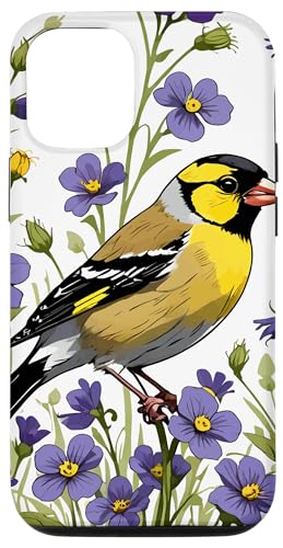 Hülle für iPhone 13 Pro Ein östlicher Goldfink, umgeben von gewöhnlichen violetten Blüten von State Mammals Flowers and Bird Gifts & Tees taiche