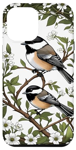 Hülle für iPhone 14 Pro Max Chickadee Bird und Massachusetts Mayflowers mit schwarzer Kappe von State Mammals Flowers and Bird Gifts & Tees taiche