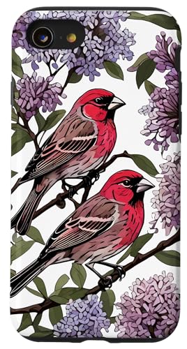 Hülle für iPhone SE (2020) / 7 / 8 Violette Finken und lila Fliederblüten aus New Hampshire von State Mammals Flowers and Bird Gifts & Tees taiche