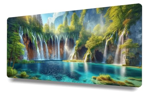 Mousepad 1200x600x3mm Gaming Mauspad XXL, rutschfeste Gummibasis, Großes Mousepad mit vernähten Kanten, Für PC, Laptop. verbessert Präzision und Geschwindigkeit, Zubehör für Büro, Sonniger Wasserfall von Stceaol