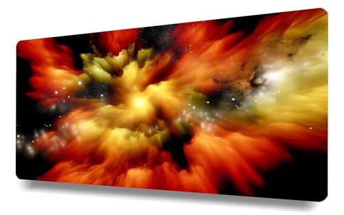 Mousepad 1200x600x3mm Gaming Mauspad XXL, verbessert Präzision und Geschwindigkeit, Zubehör für Büro, Für PC, Laptop. Großes Mousepad mit vernähten Kanten, rutschfeste Gummibasis, Feurige Farbwolke von Stceaol