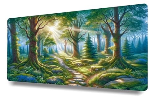 Mousepad 500x250x3mm Gaming Mauspad XXL, Für PC, Laptop. verbessert Präzision und Geschwindigkeit, Großes Mousepad mit vernähten Kanten, Zubehör für Büro, rutschfeste Gummibasis, Sonniger Waldweg von Stceaol