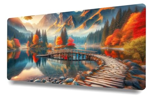 Mousepad 500x250x3mm Gaming Mauspad XXL, Zubehör für Büro, Für PC, Laptop. verbessert Präzision und Geschwindigkeit, Großes Mousepad mit vernähten Kanten, rutschfeste Gummibasis, Herbstlicher Bergsee von Stceaol