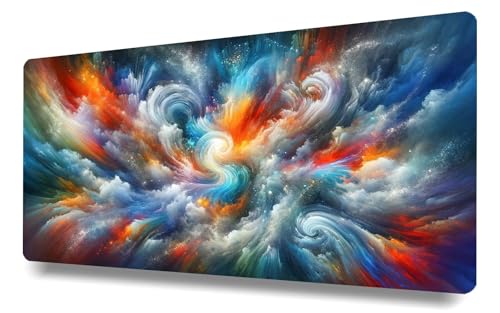 Mousepad 800x400x3mm Gaming Mauspad XXL, Zubehör für Büro, verbessert Präzision und Geschwindigkeit, Großes Mousepad mit vernähten Kanten, Für PC, Laptop. rutschfeste Gummibasis, Explosive Farbflut von Stceaol