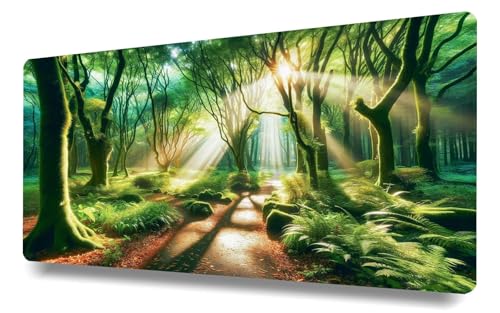 Mousepad 900x400x3mm Gaming Mauspad XXL, Für PC, Laptop. rutschfeste Gummibasis, verbessert Präzision und Geschwindigkeit, Zubehör für Büro, Großes Mousepad mit vernähten Kanten, Mooswald & Licht von Stceaol