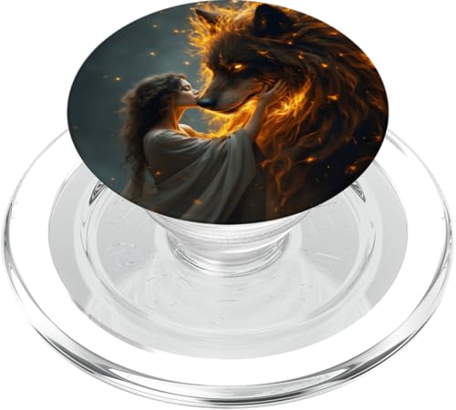 Fantasy-süßes Wolfsmädchen Fire PopSockets PopGrip für MagSafe von Steampunk Cool Vintage Creations