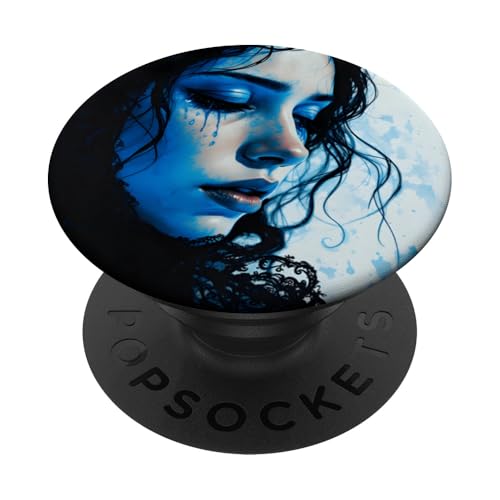 Fantasy-süßes trauriges Mädchen Blau PopSockets Klebender PopGrip von Steampunk Cool Vintage Creations