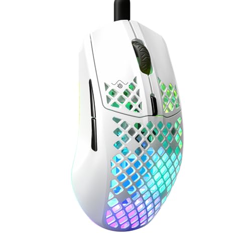 SteelSeries Aerox 3 - RGB Gaming-Mouse mit Öffnungen in der Oberfläche - Federleichtes, wasserabweisendes Design - Optischer TrueMove Core-Sensor mit 8.500 DPI - Snow von SteelSeries