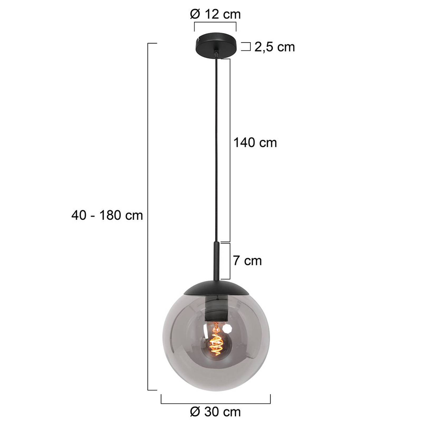 Hängeleuchte Bollique, schwarz, Ø 30 cm, Glas, 1-fl., Kugel von Steinhauer