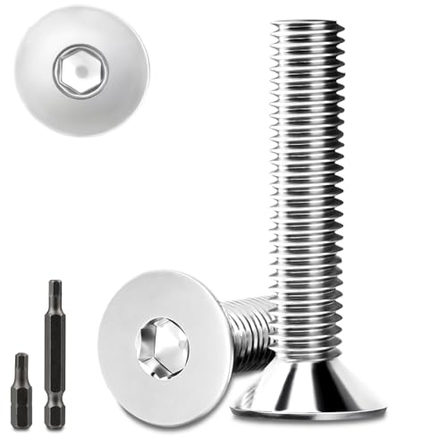 40 Stk senkkopfschrauben edelstahl M6x25mm Innensechskant M6 edelstahlschrauben Senkkopf Schrauben Steckdose Gewindeschrauben Senkschraube mit 2 Stk Sechskant Schrauberkopf DIN 7991/ISO 10642(Silber) von Stellarill