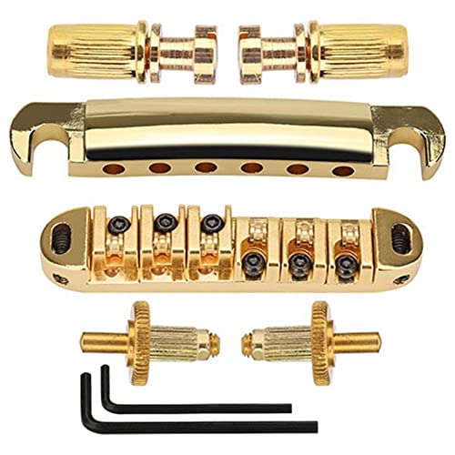Steowsey 1 Set mit 6 Saiten, Tune-O-BrüCke und Saitenhalter mit Pfosten für SG LP E-Gitarre, Gold Steowsey 1 Set mit 6 Saiten, Tune-O-BrüCke und Saitenhalter mit Pfosten für SG LP E-Gitarre, Gold von Steowsey