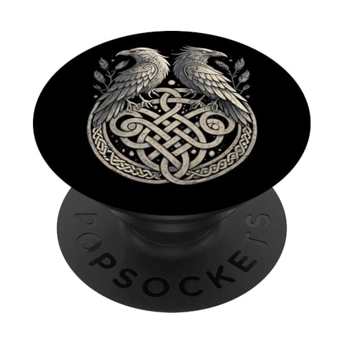 Retro Norse Huginn & Muninn - Viking Ravens Norse Knotwork PopSockets Klebender PopGrip von Steps To Valhalla with Odins Ravens Knotwork