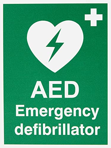 Seco AED Notfall-Defibrillator-Schild, 150 mm x 200 mm – 1 mm, halbstarrer Kunststoff von Stewart Superior