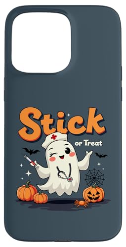 Hülle für iPhone 15 Pro Max Lustige Halloween-Kostüme zum Stillen, Stick Or Treat Ghost von Stick Or Treat Ghost Nurse Halloween Nursing tees