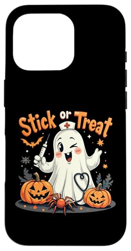 Hülle für iPhone 16 Pro Stick Or Treat Halloween-Kostüme für Damen von Stick Or Treat Ghost Nurse Halloween Nursing tees