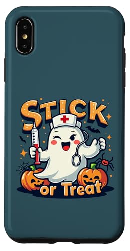 Hülle für iPhone XS Max Stick Or Treat Halloween-Kostüme für Damen von Stick Or Treat Ghost Nurse Halloween Nursing tees