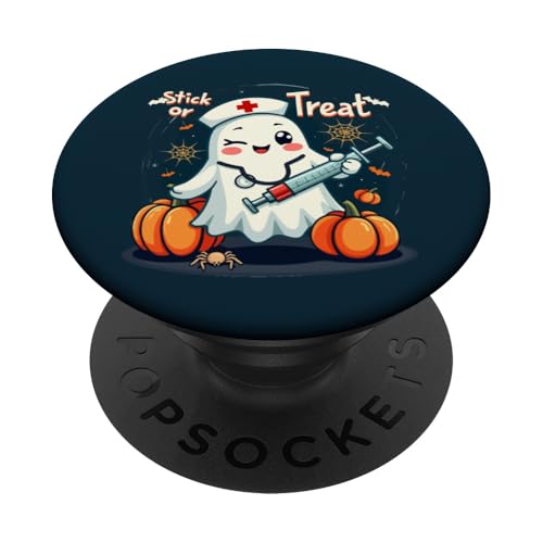 Stick Or Treat Halloween-Kostüme für Damen PopSockets Klebender PopGrip von Stick Or Treat Ghost Nurse Halloween Nursing tees