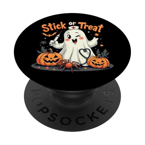 Stick Or Treat Halloween-Kostüme für Damen PopSockets Klebender PopGrip von Stick Or Treat Ghost Nurse Halloween Nursing tees