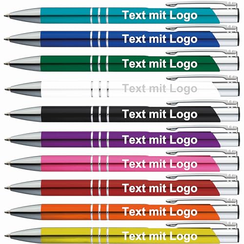 StillRich® hochwertiges Metall Kugelschreiber Set mit Gravur | 10 Stück | Farbe gelb | inkl. Gravur mit Logo und Text | lustige Sprüche für das Büro, Hochzeit oder als Werbeartikel von StillRich