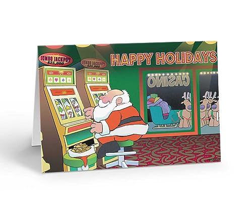 Stonehouse Collection Glücksspiel-Weihnachtskarten, Spielautomat, Weihnachtsmann-Weihnachtskarten, 12 Jackpot-Weihnachtskarten und Umschläge (Jackpot Santa) von Stonehouse Collection