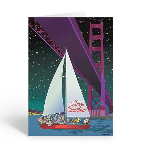 Stonehouse Collection San Francisco Weihnachtskarten | Segeln unter der Golden Gate Bridge Weihnachtskarten | 12 Weihnachtskarten und Umschläge in der Bay Area (Golden Gate Sailboat) von Stonehouse Collection