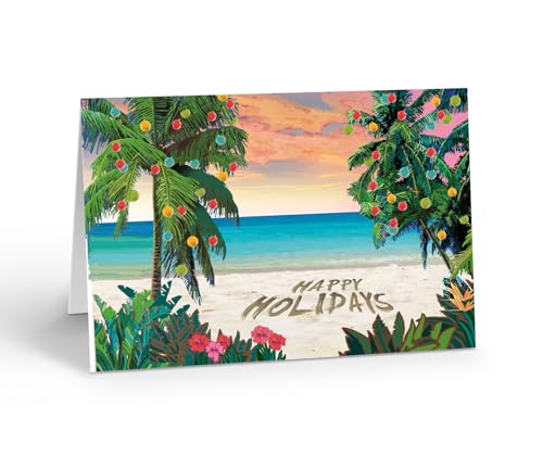 Stonehouse Collection Weihnachtskarten aus dem Strand, tropische Weihnachtskarten, Strand, tropischer weißer Sand, dekorierte Palmen (Standard) von Stonehouse Collection