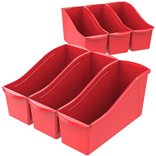 Storex Großer Bücherkorb, ineinandergreifender Kunststoff-Organizer für Zuhause, Büro und Klassenzimmer, rot, 6er-Pack (71102A06C) von Storex