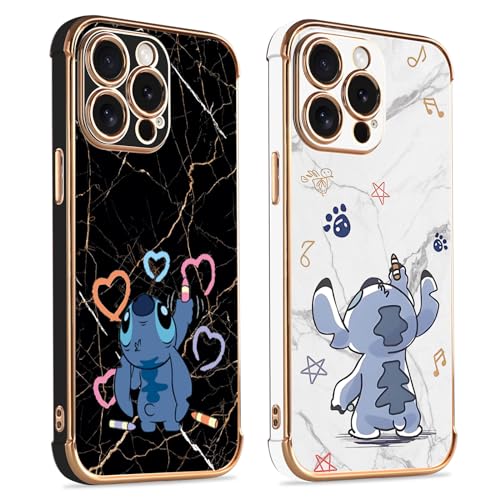 2 Stück Karikatur Stitch Handyhülle Kompatibel mit Samsung Galaxy A14 5G Hülle 6,6",Cartoon Anime Muster Galvanisierte Schutzhülle Weich TPU Stoßfest Dünn Case mit Kameraschutz,Schwarz & Weiß,02 von Stradvnaly