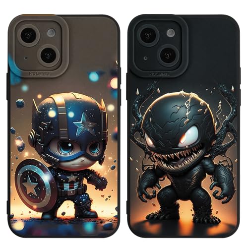 Stradvnaly 2 Stück Handyhülle für iPhone 16 Pro Hülle 6,3",Cartoon Anime Muster Coole Aesthetic Case für Jungen,Silikon Weiche TPU Dünn Stoßfeste Kameratasche Tasche Schutzhülle Schwarz,Fashion von Stradvnaly