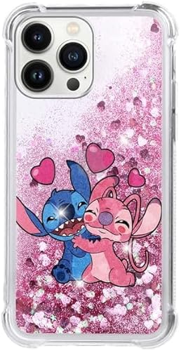 Stradvnaly Glitzer Handyhülle für iPhone 16 pro max 6.9" Hülle,Glitter Flüssig Treibsand Case Weich Silikon Schutzhülle mit Schön Stitch Design TPU Cover für iPhone 16 pro max 6.9",Rose2 von Stradvnaly