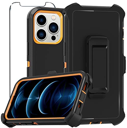 Stroson Schutzhülle für iPhone 12 Pro Max mit Displayschutzfolie, Ständer, Gürtelclip, strapazierfähig, stoßfest, sturzsicher, robuste Holster, Handyhülle für iPhone 12 Pro Max, Orange von Stroson